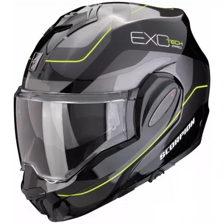 Мотошлем Scorpion Exo-Tech Evo Pro Commuta, цвет Черный/Серебристый/Желтый
