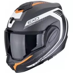 Мотошлем Scorpion Exo-Tech Evo Carbon Cosy, цвет Карбон Матовый/Оранжевый/Белый