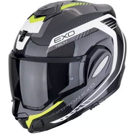 Мотошлем Scorpion Exo-Tech Evo Carbon Cosy, цвет Карбон/Желтый Неон/Белый