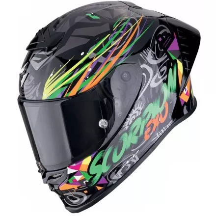Мотошлем Scorpion Exo-R1 Evo II Air Savage, цвет Черный/Зеленый/Оранжевый