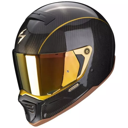 Мотошлем Scorpion HX1 Carbon Se Solid, цвет Карбон/Черный/Золотистый — 