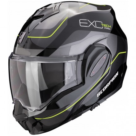 Мотошлем Scorpion Exo-Tech Evo Pro Commuta, цвет Черный/Серебристый/Желтый