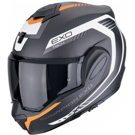 Мотошлем Scorpion Exo-Tech Evo Carbon Cosy, цвет Карбон Матовый/Оранжевый/Белый