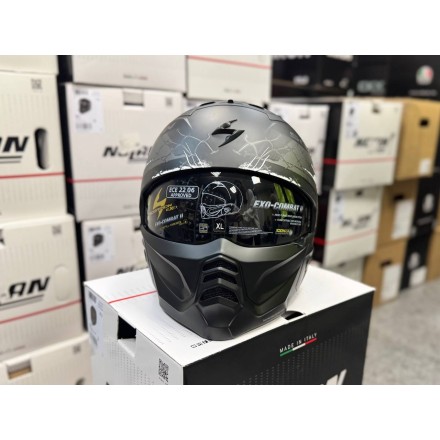 Мотошлем Scorpion Exo Combat II Xenon, цвет Черный Матовый/Серебристый