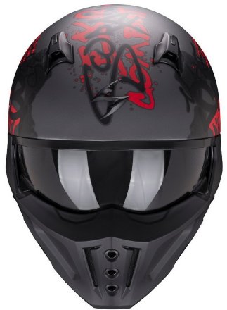 Мотошлем Scorpion Exo Covert-X Wall, цвет Темно-Серый Матовый/Красный Матовый 