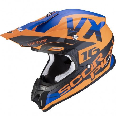  Мотошлем Scorpion Exo VX-16 Evo Air X-Turn, цвет Оранжевый Матовый/Синий/Черный