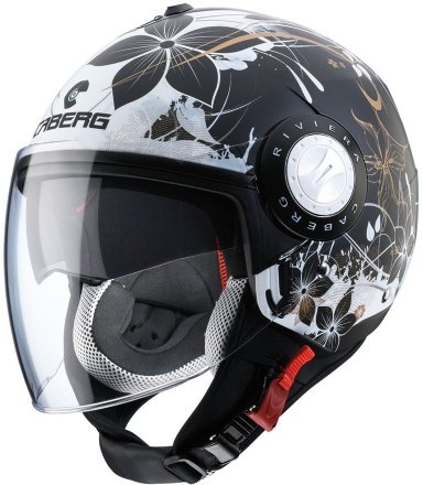Мотошлем Caberg Riviera V3 Floral, цвет Черный Матовый/Белый Матовый/Золотой 