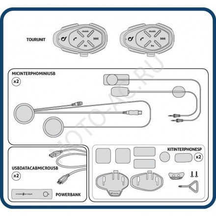 Мотогарнитура Bluetooth Interphone TOUR с комплектом Prosound (комплект из 2 шт.) 